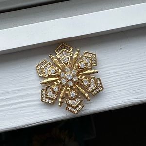 Snowflake brooch pin gold pave with rhinestones